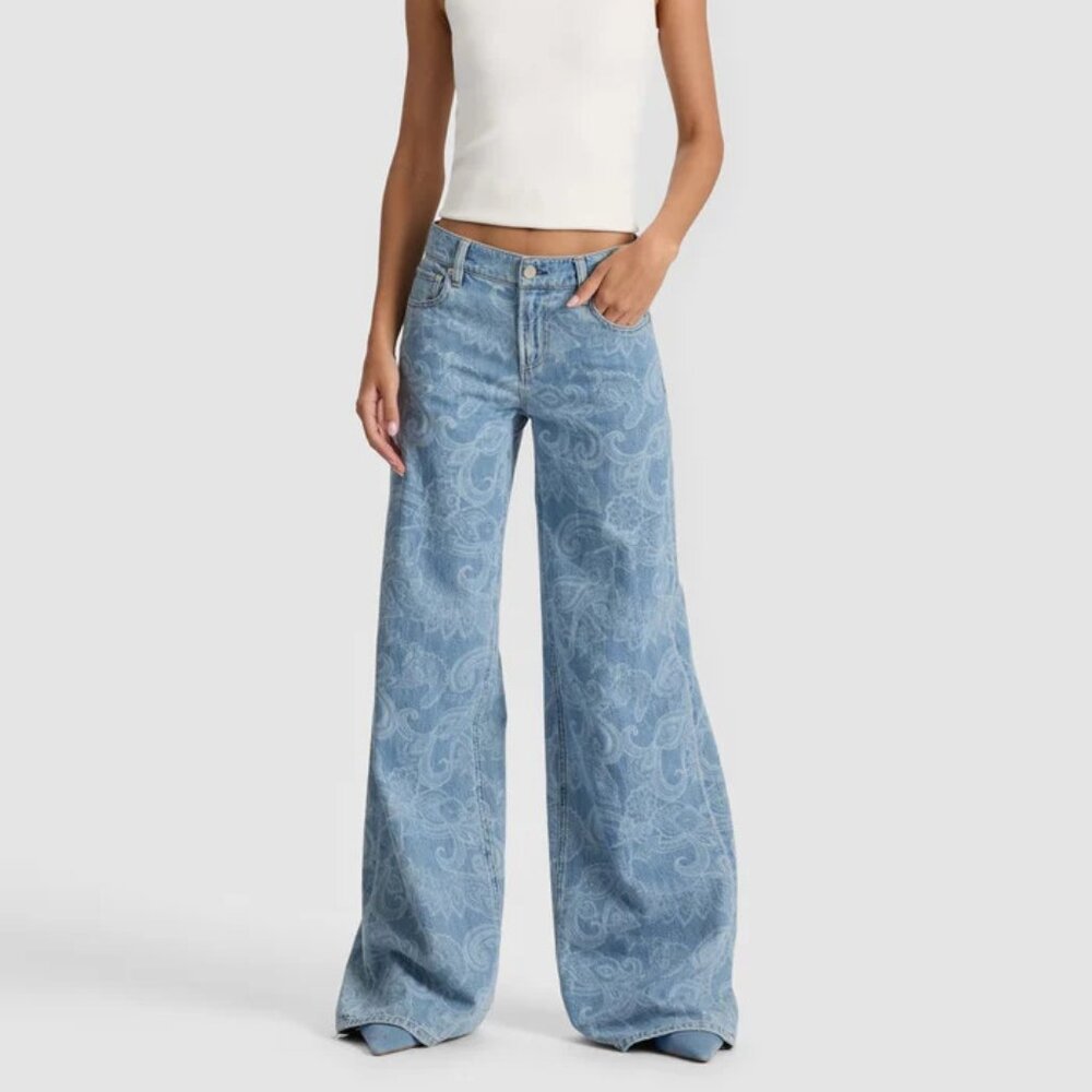 NWOT Alice + Olivia Amazing Paisley wide leg low rise baggy jeans / sz 27